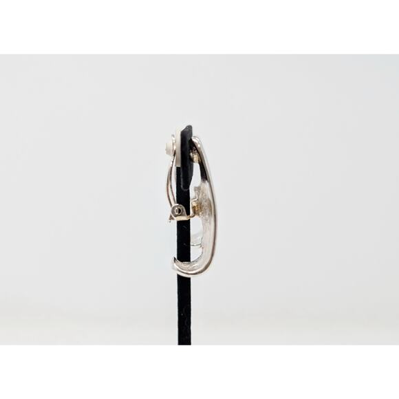 Anne Klein Earrings Silver Tone Wide Tapered Curve Hoop Clip On Statement - Picture 2 of 5